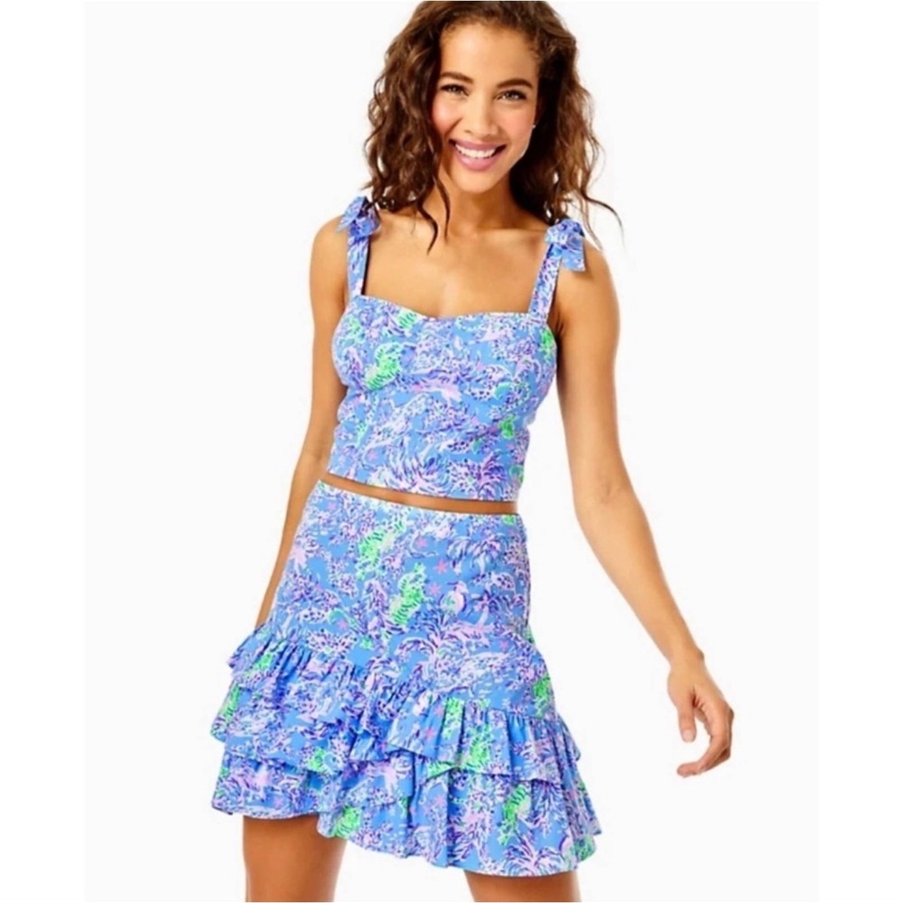 Lilly Pulitzer Rosalie skirt set in the Blue Peri The Turtle Package print 0